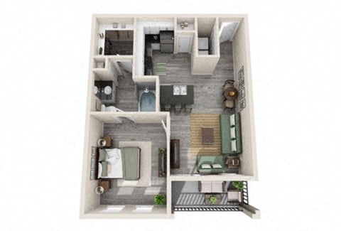 Floor plan for 1 bed, 1 bath, 651 sqft